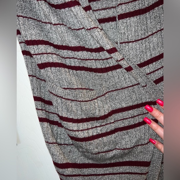 Mudd Cardigan | Size: L | Gray and Maroon Striped | Color: Gray | - Picture 4 of 6